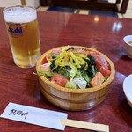 熊野川 - 海鮮サラダとビール