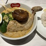 北海道スープカレー Suage 池袋店 - 上に乗っている茶色く丸いものはかぼちゃもち