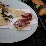 山水の技 - 天ぷら（さつまいもとイカ、煮穴子）
      (2013.12月)