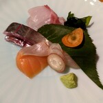 料理屋 ゆう禪 - お造り(あじ、サクラマス、たい、ヒラメ)
