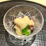 新ばし 星野 - ホタルイカ、車海老、ウルイ、菜の花の酢味噌和え