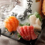 Assortment of three sashimi