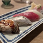 魚忠 - 握り（穴子、小肌、赤身、ヤリイカ、アジ）