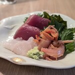 魚忠 - お刺身盛合せ（カツオ、平目、赤貝）