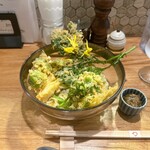 海老丸らーめん - 春の天ぷら  貝とジェノベーゼまぜそば＠2,000円（税込）