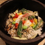 Kushiyaki Saizen Nagomi - 温玉添え　たっぷり夏野菜の石焼膳