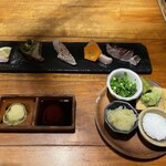 博多メシ 男厨 - 男厨盛り　炙りメインの一皿目と薬味