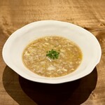 レストラン ウオゼン - ❾出汁のオジヤ
      〜月輪熊ロース、猪肉の旨味たっぷり出汁のオジヤは旨いに決まってます