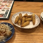 大衆食堂 てんぐ大ホール - ヤングコーン塩味揚げ。これが目当てで来ました。