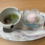 祥吉 - 抹茶コラーゲンゼリーぶどうワイン漬け　アイス　塩味饅頭きな粉味