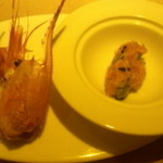 アミューズ　海老、サーモンのタルタル