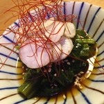 自然薯 はた屋 - お通し　つるむらさきと自然薯のおひたし