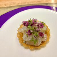 IL TEATRINO DA SALONE - 先付）白和えをモチーフとして､アオリイカを　リコッタチーズで和えています。凄く美味しい｡