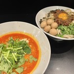 豚風。 - 限定『台湾つけ麺』（1,400円）＋燻製うずら（150円）＋パクチー（100円）＋青山椒（100円）、ニンニクコール