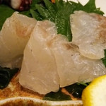 びっくりうどん - すずき刺身（2014/7)