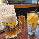 炭火焼鳥 大笑 - 生、レモンサワー