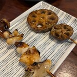炭火焼鳥 大笑 - 紋甲イカげそ、蓮根