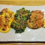 韓定食 味香 - チヂミの三種 食べ比べ。牡蠣の入っているものもありました。どのチヂミも美味しかったです。