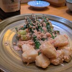 天鮨 - アスパラとホタテの明太子焼き