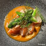 プチレストラン ブーケ・ド・フランス - オマール海老のミキュイとグリーンアスパラのナンチュアソース