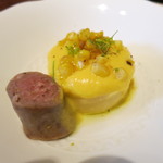 コリンキーのクレマ・自家製サルショッチャ添え　湘南玉蜀黍