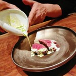 OBRAS - ⚪牛はらみ（ヤングコーン＆山椒オイルのソース）