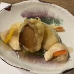 きのこ料理 創士庵 - 黒アワビ茸とエビ、カボチャの天ぷらふわふわ山伏茸のあんかけ