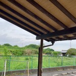 本手打ちうどん庄司 - 入口前からの長閑な眺め　前方に見えるのが入間川の堤防、右手に見えるのが金乗院