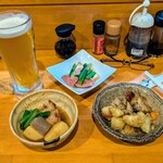 はな花 - おばんざい３品と生中ビール
