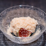 Narayamachi Ao - Black Fig from Tomita Farm in Karatsu, White Sesame Tofu with Macadamia Nuts and Pine Nuts, Shaved Frozen Foie Gras Terrine