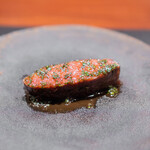 Narayamachi Ao - Grilled Kyushu Wagyu Outside Skirt with Fond de Veau, Soy Sauce, White Wine, Citrus, Homemade Ponzu, and Green Onion Sauce