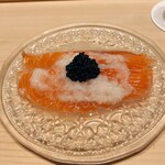 佐たけ - 桜鱒。新玉葱のおろしソース