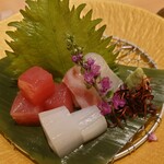 天ぷら処 わか杉 - お造り三種盛り　マグロ　鯛　イカ