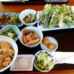 ペンション はなのや - 山菜定食(味噌汁がまだ来てないだす)