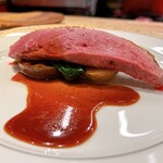 la-bas - 5. あいち鴨のソテー、モリーユ茸（あみかさ茸）
                                ※ソースはせとかの冷凍果汁、赤ワインビネガー、バター、黒胡椒