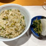 柳家錦 - 10.山菜ごはん（タラの芽、こごみ、こしあぶら）
