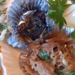 てまり - 茄子の煮びたし・牛肉のすき焼き風