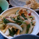 梵珠庵 - 豚肉と搾菜、空芯菜のピリ辛ごま油炒め