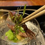 八王子うかい亭 - 暑い日が続いてたから、
      柔らかいホタルイカと出汁が効いたゼリーが
      冷たくて美味しい♪(#^.^#)