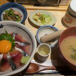 いまがわ食堂 西新宿店 - 醤油だれ ごまさば丼968円(ご飯大盛無料)+定食330円