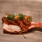 カンテサンス - 車海老、モリーユ茸、トマト、赤貝