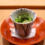 299412325 - 2025.5 茶碗蒸し（名残の花山椒、スナップエンドウ、グリーンアスパラガス、平貝、ミル貝）
