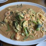 イタリア料理 ロッカルダ - 海老と春野菜のクリームパスタ