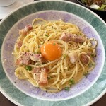 鎌倉パスタ 深川冬木店 - 厚切りベーコンのカルボナーラ（ドリンク・サラダセット）¥2110