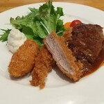 洋食屋 うおひろ - ハンバーグデミグラスソース、クリームコロッケ、ヒレカツ