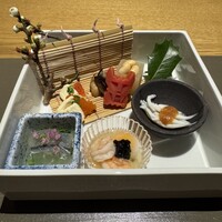 GINZA KUKI - ２月に予約して食べたので節分を意識した前菜になっていました。