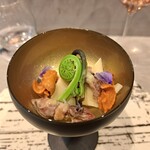 Global French Kitchen 雫 - 蛍烏賊と山菜のマリネ　日向夏と西京味噌