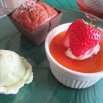 壱弐参 CAFE - プリン、栗とチョコのカップケーキ、ずんだジェラード