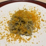 赤坂 島袋 - 二八蕎麦（福井 永平寺）唐墨 牡丹海老 川海苔 檸檬皮