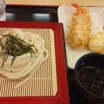 たも屋 - ざるうどん(小)とえび天・半熟卵天